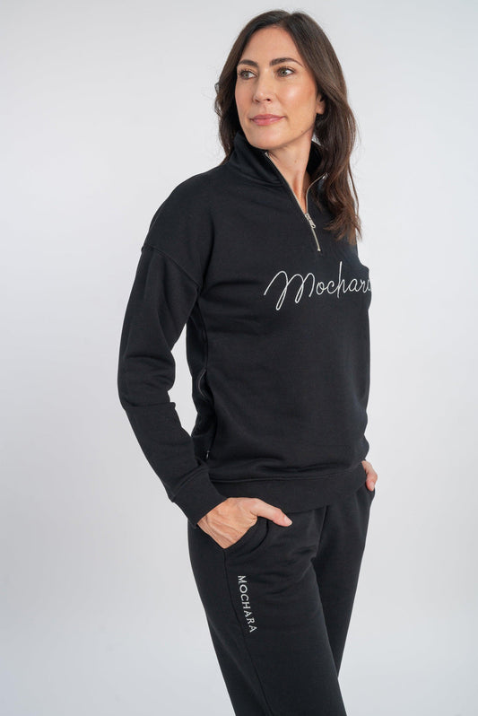 Mochara Half Zip Sweatshirt in Jet Black Luxe Edition