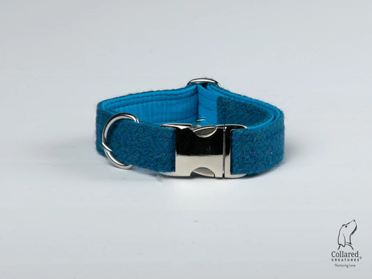 Collared Creatures Handmade Luxury Harris Tweed Dog Collars - Teal Herringbone